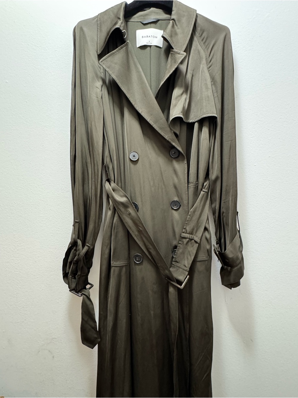 Babaton Aritzia Double-Breasted Olive Trench Coat Small